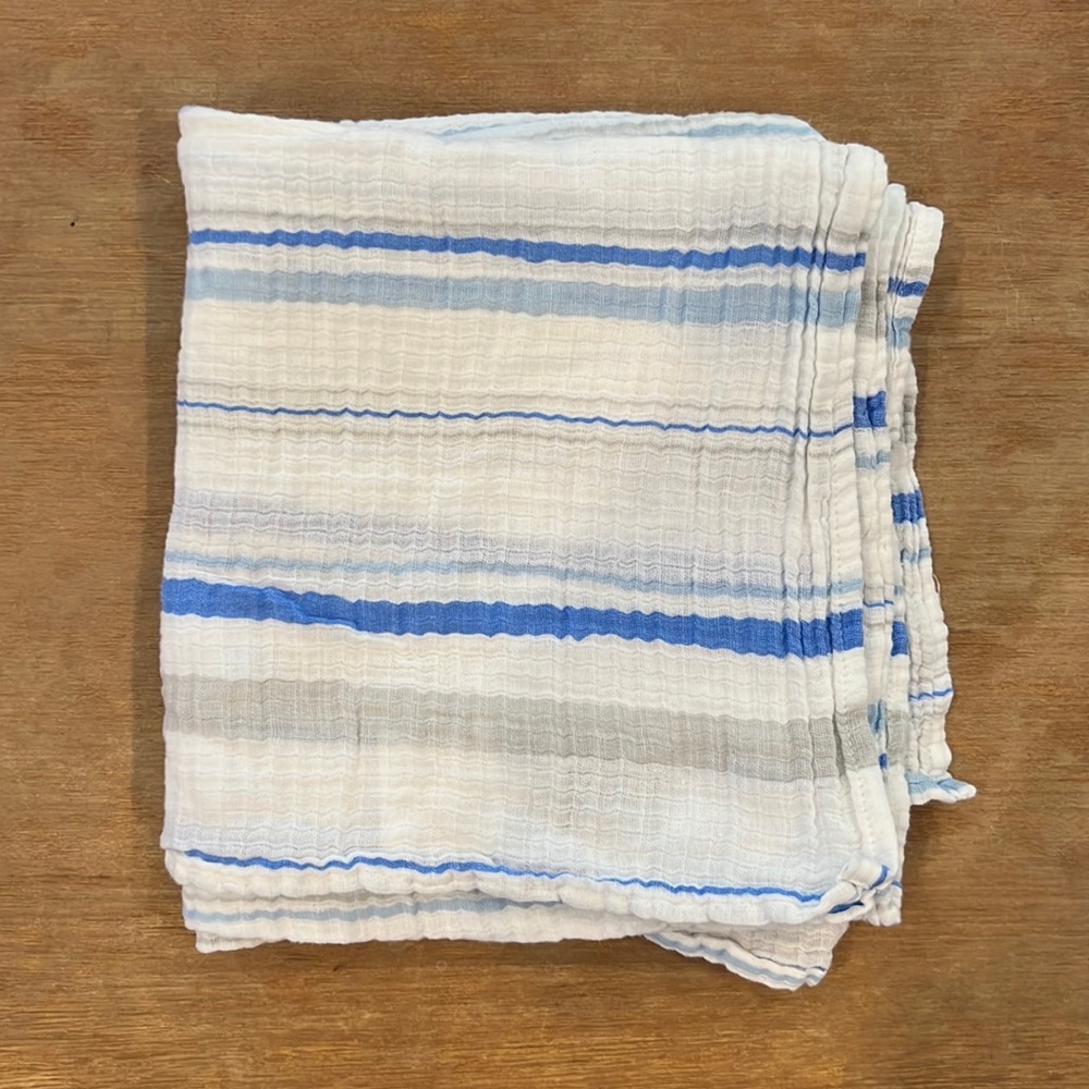 Aden + Anais blue and white stripe swaddle